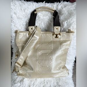 Metallic Cream Tote Bag with Removable Strap